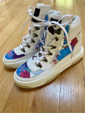Love Shack Fancy Fire and Ice Blue Floral High Top Ski Sneaker Boots